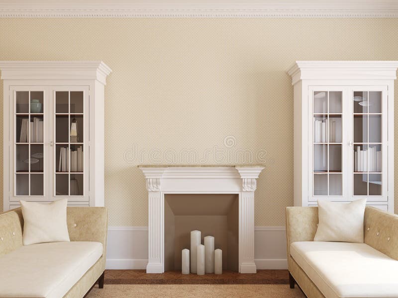Moderne woonkamer met open haard. royalty-vrije illustratie Moderne woonkamer met open haard. royalty-vrije illustratie