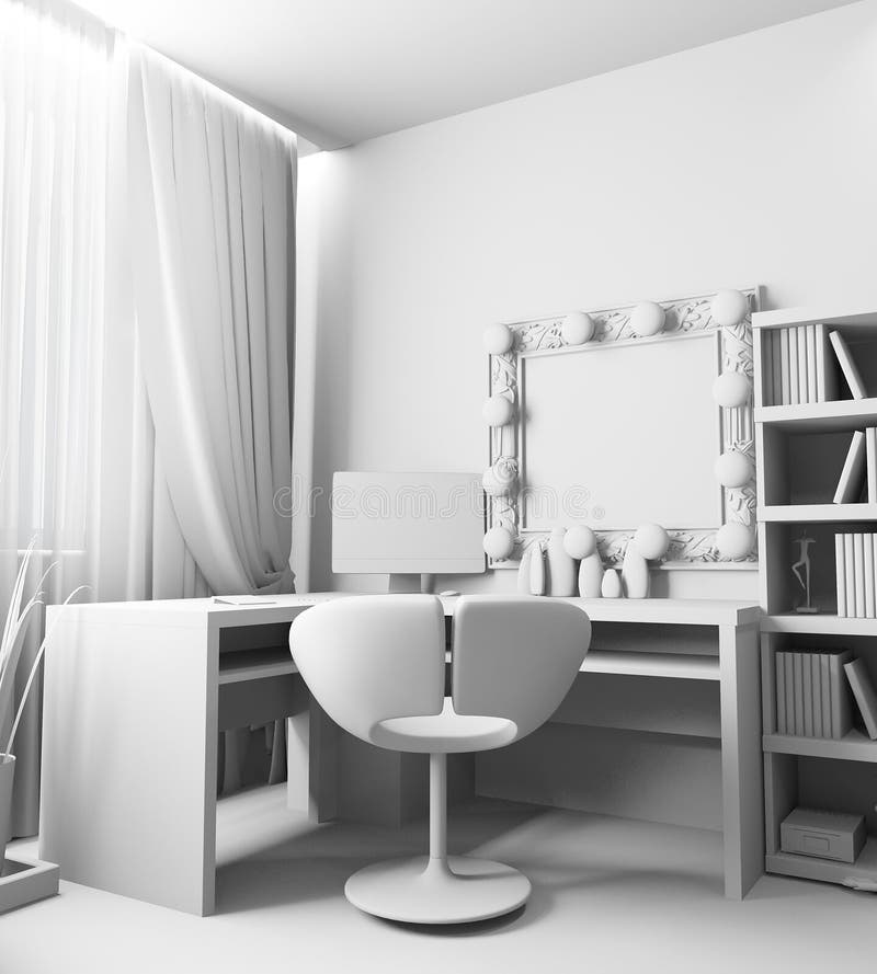 Moderner Arbeitsplatz im Hauptinnenraum, Wiedergabe 3d lizenzfreie abbildung Moderner Arbeitsplatz im Hauptinnenraum, Wiedergabe 3d lizenzfreie abbildung