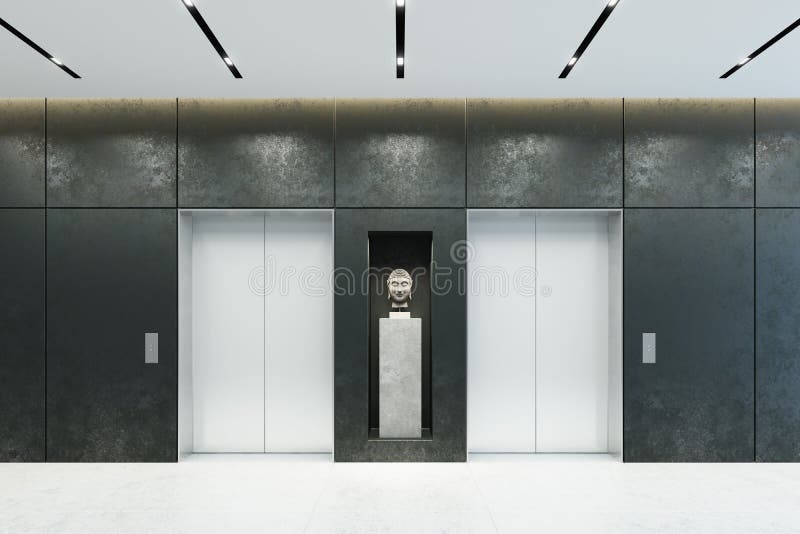Moderner Aufzug mit geschlossenen Türen in der Bürolobby lizenzfreies stockbild