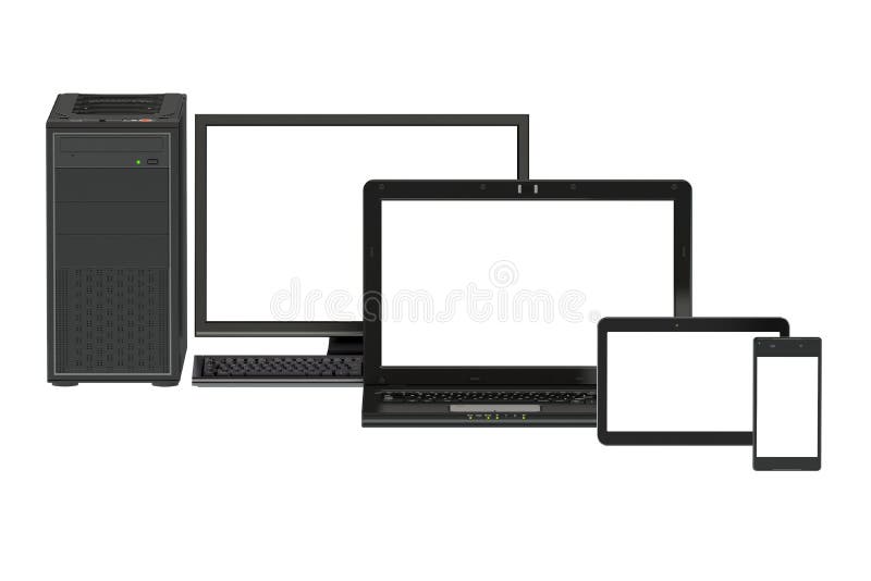 Moderner Computer, Laptop, Tablette und Smartphone vektor abbildung Moderner Computer, Laptop, Tablette und Smartphone vektor abbildung