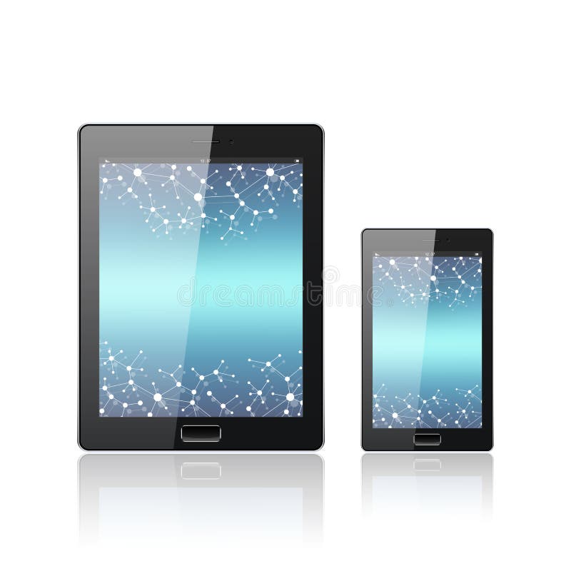 Moderner Digitaler Tablet Pc Mit Dem Mobilen Smartphone Lokalisiert Auf Dem Weiss Molekul Und Kommunikations Hintergrund Wissensch Vektor Abbildung Illustration Von Tablet Weiss