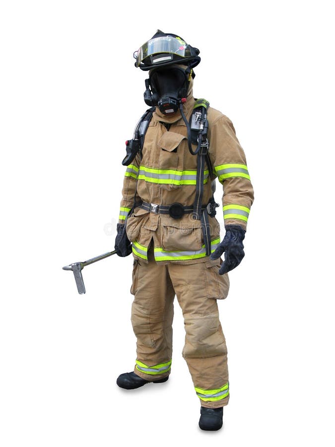Moderner Feuerwehrmann im Gang stockbild Moderner Feuerwehrmann im Gang stockbild