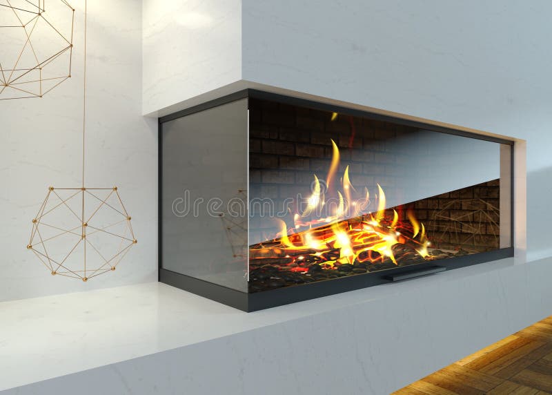 Moderner Glaseckkamin im Innenraum lizenzfreie stockfotografie Moderner Glaseckkamin im Innenraum lizenzfreie stockfotografie
