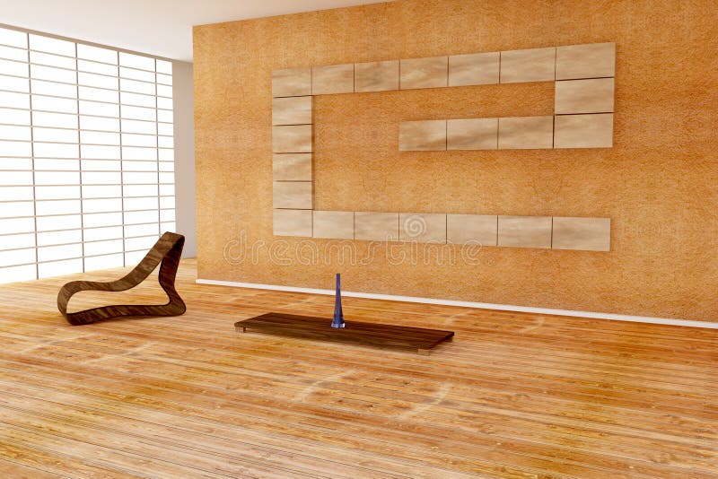 Holzstuhl Nahe Einem Klassischen Kamin Stock Abbildung - Illustration