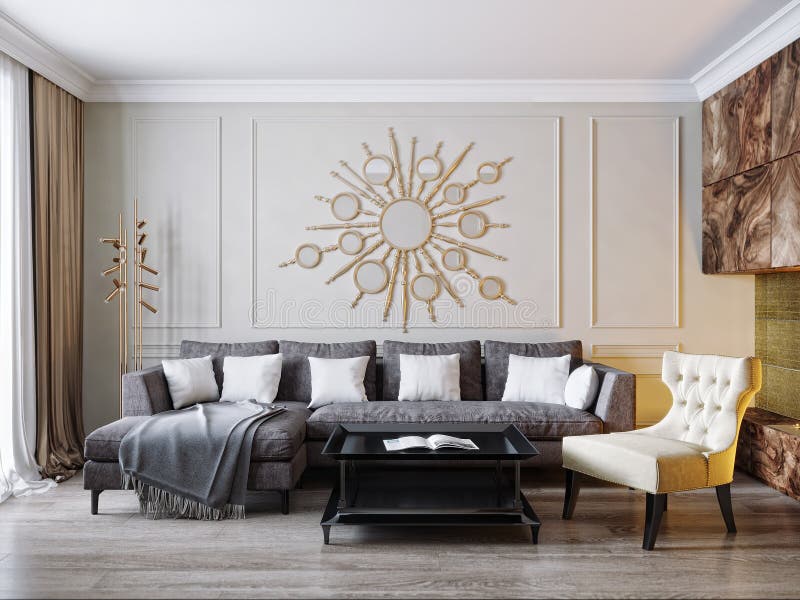 Moderner klassischer beige Gray Living Room Interior Design