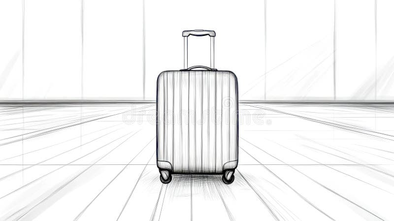 Moderner Koffer steht bereit für Reisen im leeren Flughafen Terminal lizenzfreie abbildung