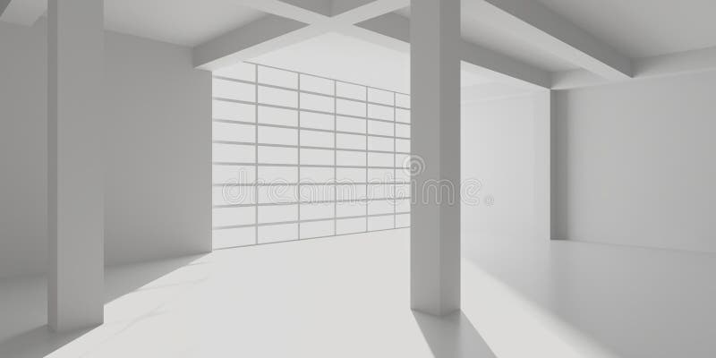 Moderner, minimalistischer weißer Raum mit geometrischen architektonischen Elementen stock abbildung