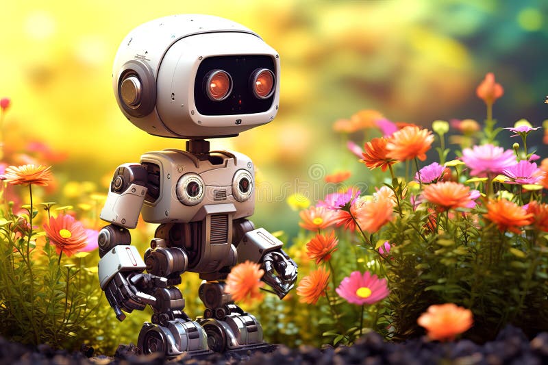 Moderner Roboter beschäftigt sich mit Gartenarbeit. stock abbildung
