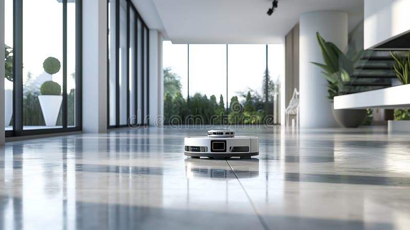 Moderner Roboter-Staubsauger auf weißem Boden drinnen stockbilder
