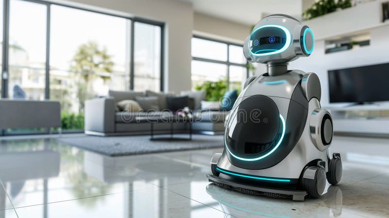 Moderner Roboter-Staubsauger auf weißem Boden drinnen lizenzfreie stockbilder