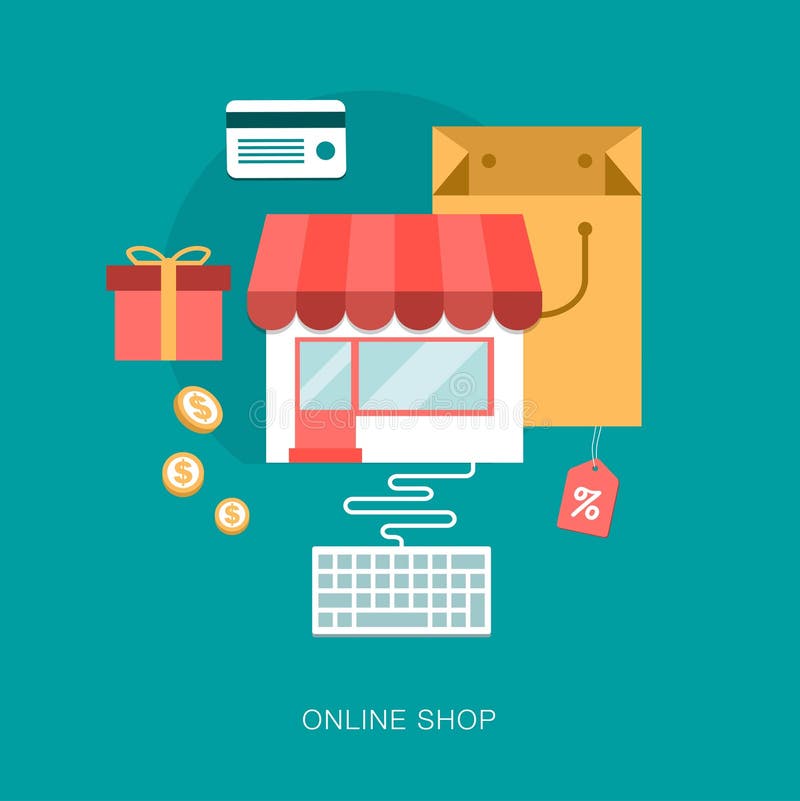 Moderner Vektor auf Linie Shopkonzeptillustration vektor abbildung Moderner Vektor auf Linie Shopkonzeptillustration vektor abbildung