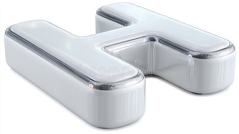 Moderner weißer Buchstabe H mit silberfarbener Schrift isoliert auf weißem 3D-Rendering-Alphabet.. vektor abbildung