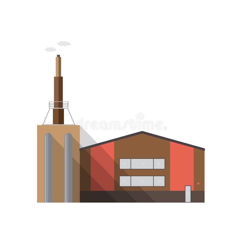 Modernes Fabrikgebäude mit dem Rohr, das den Rauch lokalisiert auf weißem Hintergrund ausstrahlt Produktionsanlage des Zeitgenoss vektor abbildung Modernes Fabrikgebäude mit dem Rohr, das den Rauch lokalisiert auf weißem Hintergrund ausstrahlt Produktionsanlage des Zeitgenoss vektor abbildung