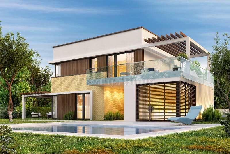 Modernes Haus mit Terrasse und einem Swimmingpool