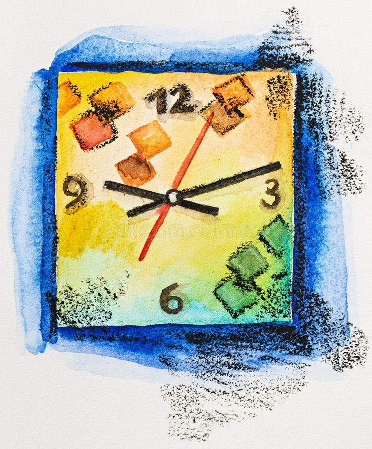 Modernes quadratisches Borduhrzeitkonzept, Aquarell lizenzfreie abbildung Modernes quadratisches Borduhrzeitkonzept, Aquarell lizenzfreie abbildung