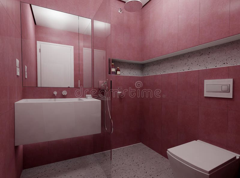Modernes rotes Badezimmer stock abbildung. Illustration von lang - 59249503