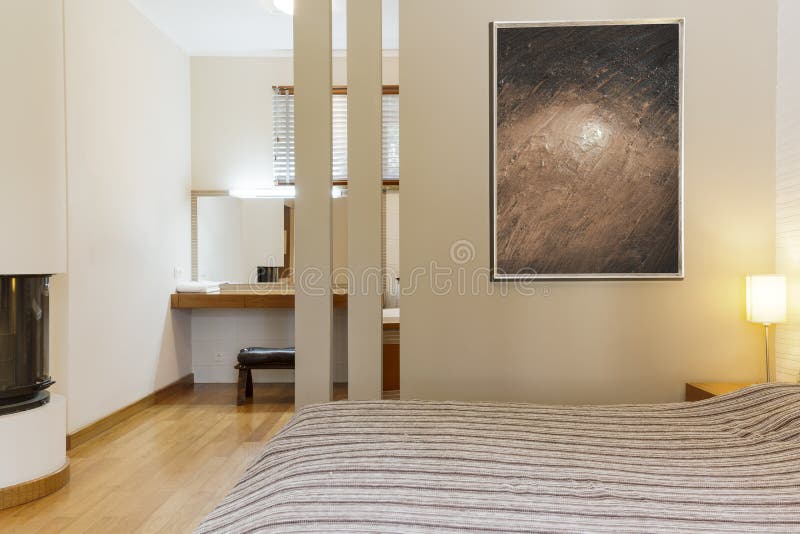 Modernes Schlafzimmer In Den Warmen Farben Stockbild Bild Von Auszug Auslegung 89837717