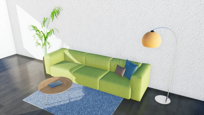 Wohnzimmer Des Modernen Designs In Der Dachbodenwohnung 3D Stock