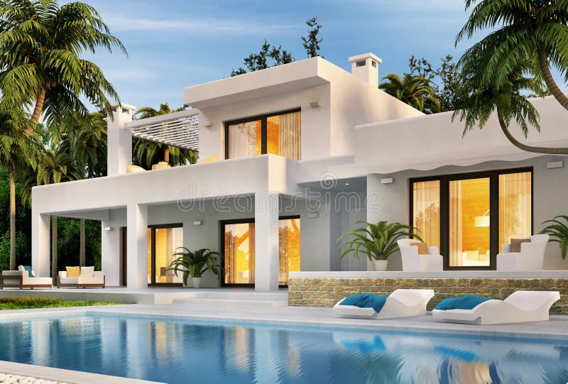 Modernes weißes Haus mit Swimmingpool