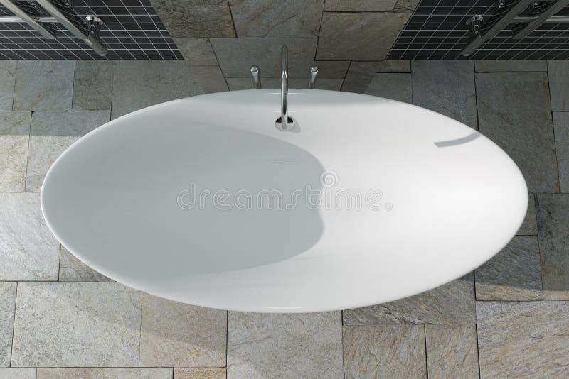 Modernes weißes Bathtube in der Badezimmer-Innendraufsicht Wiedergabe 3d stockfotografie Modernes weißes Bathtube in der Badezimmer-Innendraufsicht Wiedergabe 3d stockfotografie