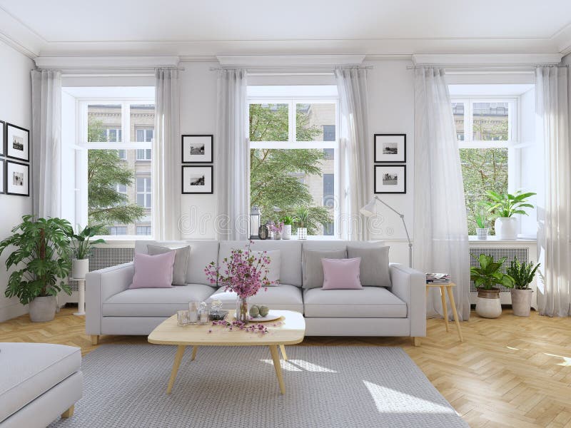 Modernes Wohnzimmer in der Stadtwohnung Wiedergabe 3d lizenzfreie stockbilder