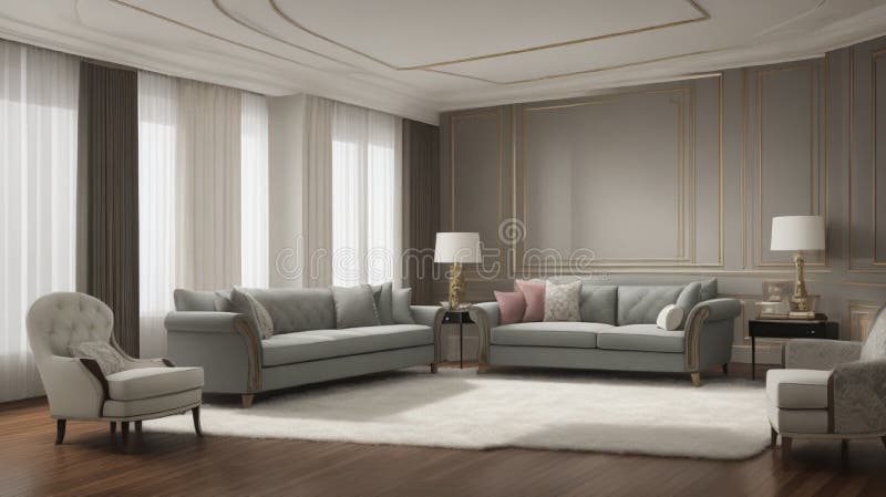 Modernes Wohnzimmer mockup mit Sofa Sessel und luxuriöses Wohnzimmer innen Hintergrund3d Rendering vektor abbildung