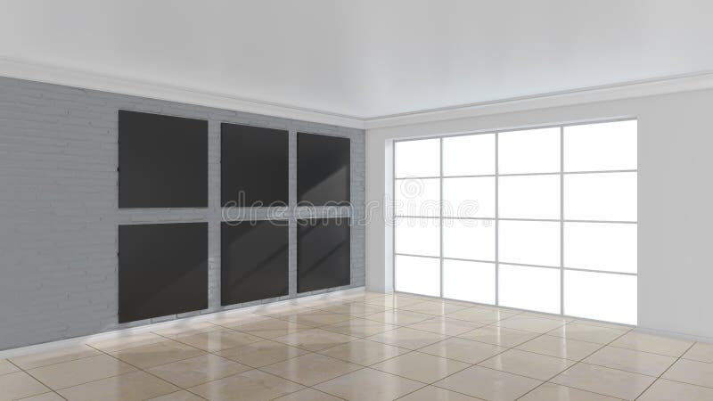 Modernes Zimmer mit leerem weißem Plakat Mock up, 3D Rendering vektor abbildung