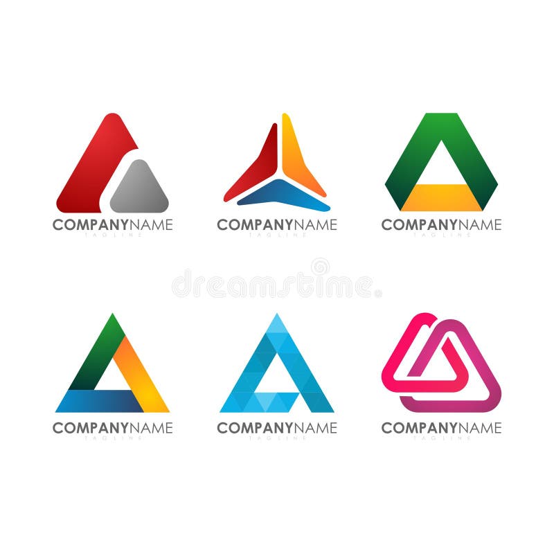 Moderno per il triangolo variopinto Logo Set di tecnologia industriale della costruzione della società