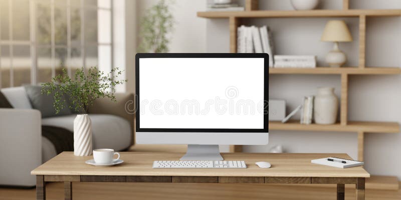 Moderno ufficio domestico con design 3d leggero e naturale illustrazione di stock