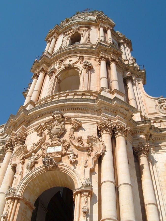 The baroque front of the cathedral in Modica (Ragusa, Italy). The baroque front of the cathedral in Modica (Ragusa, Italy)