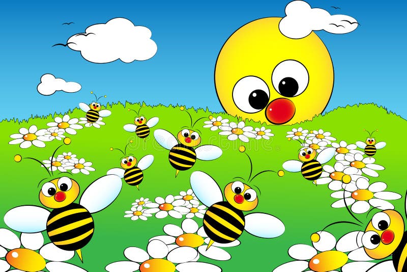 Modific il terrenoare con il sole e gli api - scherzi l'illustrazione