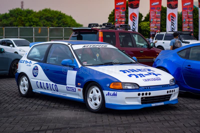 Modified Blue Honda Civic EG6 Hatchback Touring Car Racing Style