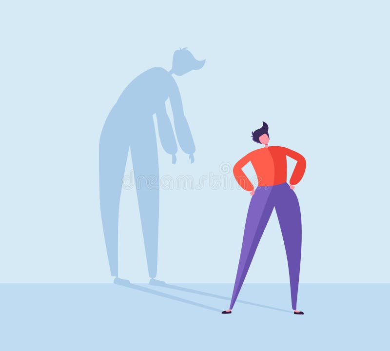 Modig affärsman med stressad skugga Manligt tecken med konturn av den stressiga mannen Fördjupning spänning, frustration royaltyfri illustrationer Modig affärsman med stressad skugga Manligt tecken med konturn av den stressiga mannen Fördjupning spänning, frustration royaltyfri illustrationer