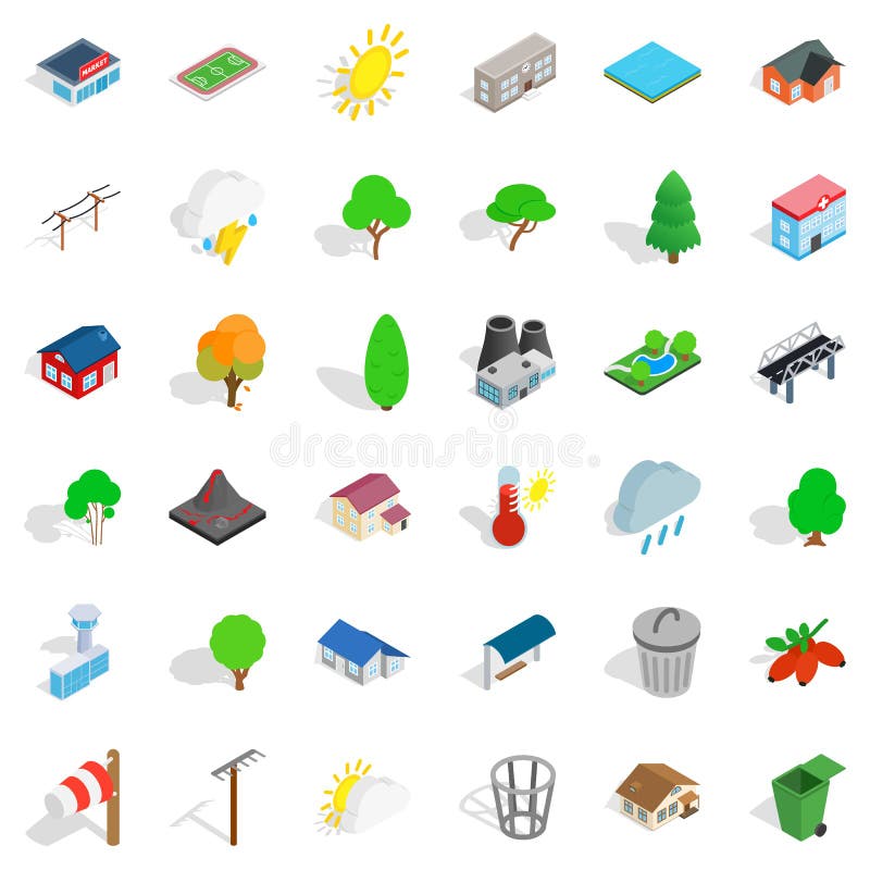 Game reserve icons set. Isometric set of 36 game reserve vector icons for web isolated on white background. Game reserve icons set. Isometric set of 36 game reserve vector icons for web isolated on white background