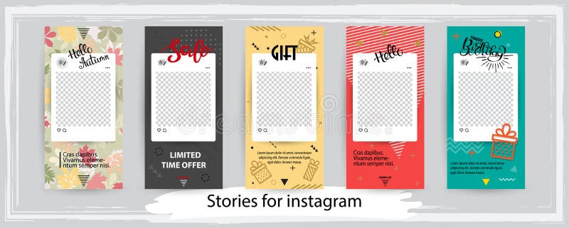 Modische editable Schablonen für instagram Geschichten, Vektor illustr stock abbildung Modische editable Schablonen für instagram Geschichten, Vektor illustr stock abbildung