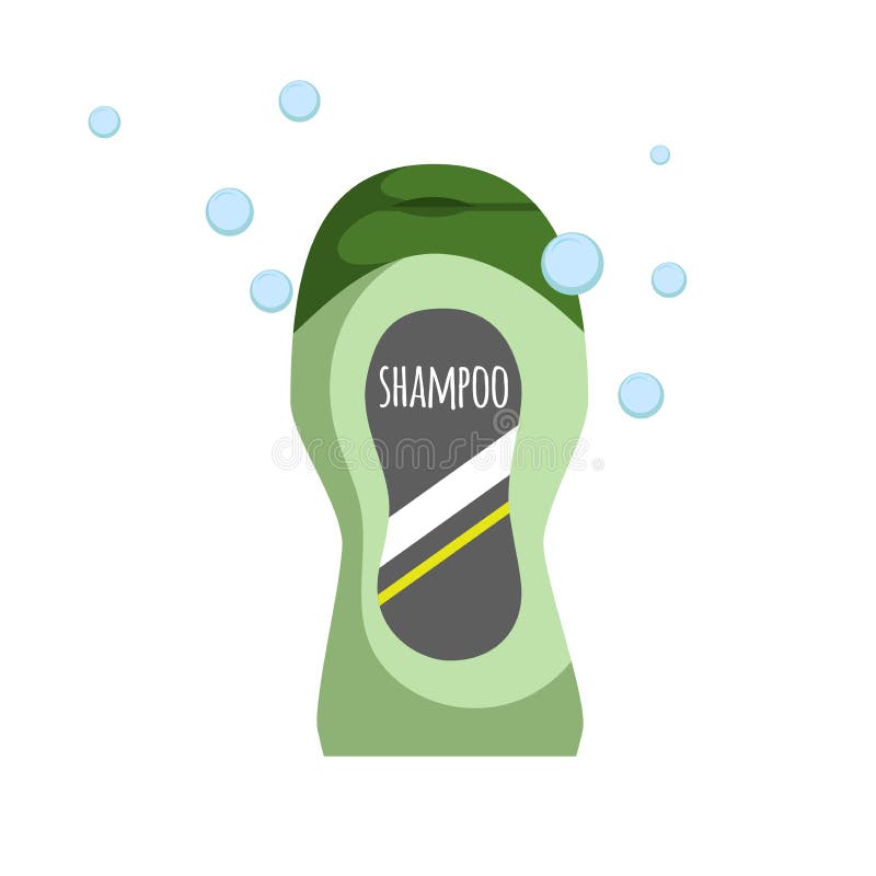 Modische Karikaturgrünflasche mit Shampoo- oder Duschgel Hygiene- und Haarpflegevektorillustration lizenzfreie abbildung
