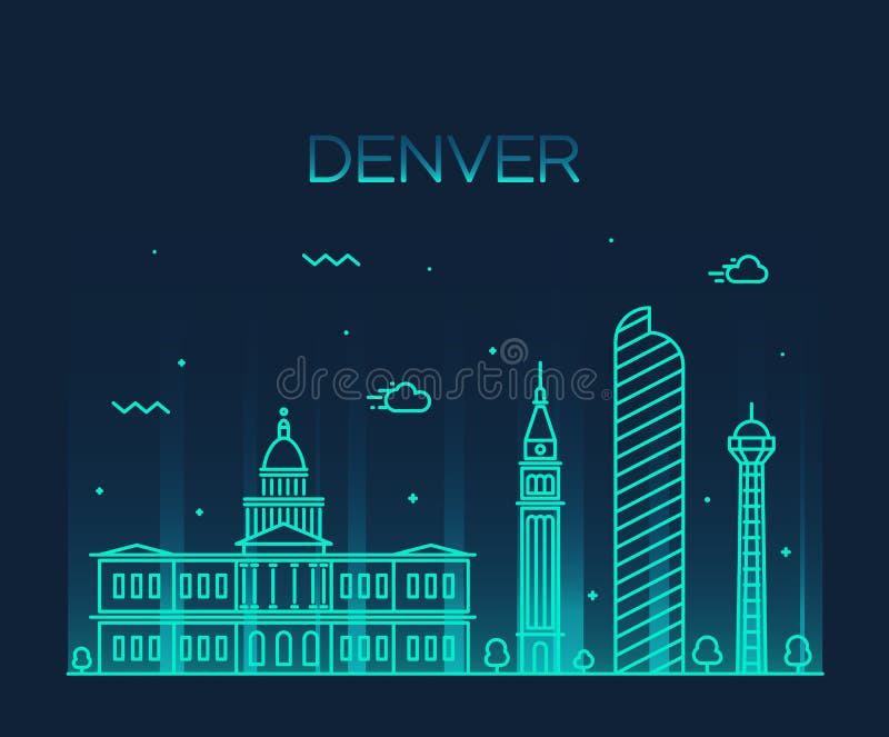 Denver skyline detailed silhouette Trendy vector illustration linear style. Denver skyline detailed silhouette Trendy vector illustration linear style
