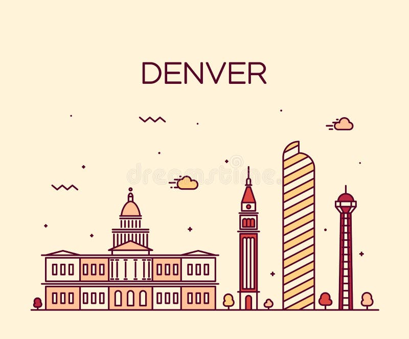 Denver skyline detailed silhouette Trendy vector illustration linear style. Denver skyline detailed silhouette Trendy vector illustration linear style