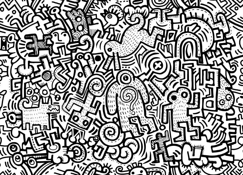 Modnisia doodle potwora ręka rysujący Szalony miasto, rysuje bezszwowych półdupki ilustracja wektor Modnisia doodle potwora ręka rysujący Szalony miasto, rysuje bezszwowych półdupki ilustracja wektor