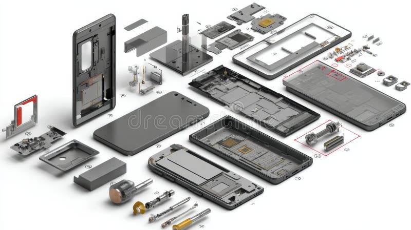Modular Smartphone Concept Showcases Exploded View of Components and Design Elements for Innovative Technology royalty free stock image