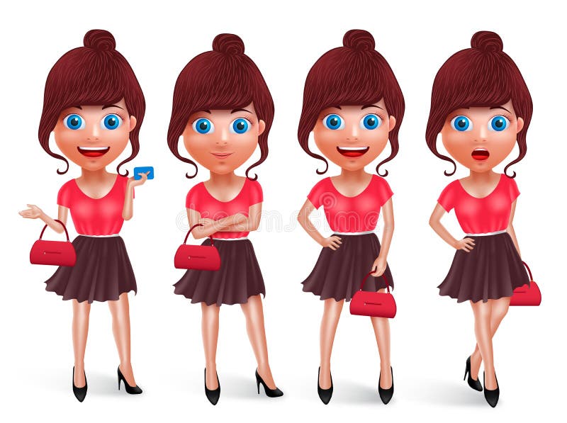 Mody dziewczyny charakterów wektoru set Nastoletni kobieta zakupy modeluje mienie torbę ilustracji Mody dziewczyny charakterów wektoru set Nastoletni kobieta zakupy modeluje mienie torbę ilustracji