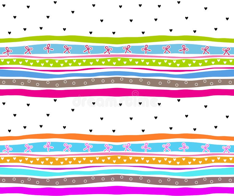 Modèle coloré vibrant avec des rubans et des coeurs rayé illustration stock Modèle coloré vibrant avec des rubans et des coeurs rayé illustration stock