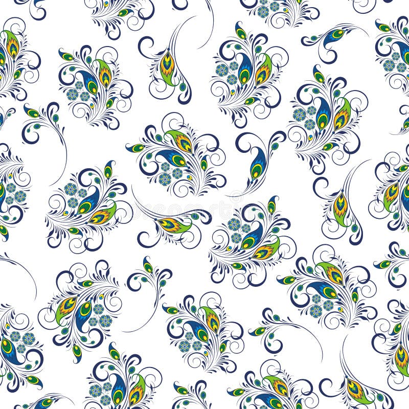 Seamless pattern with decorative feathers. Peacock feather. Design element for poster, t-shirt, for your template design, greeting card, banner. Seamless pattern with decorative feathers. Peacock feather. Design element for poster, t-shirt, for your template design, greeting card, banner.