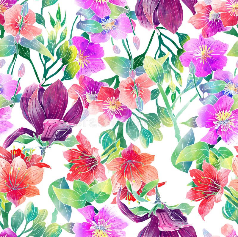 Modèle d'aquarelle des fleurs exotiques illustration stock Modèle d'aquarelle des fleurs exotiques illustration stock