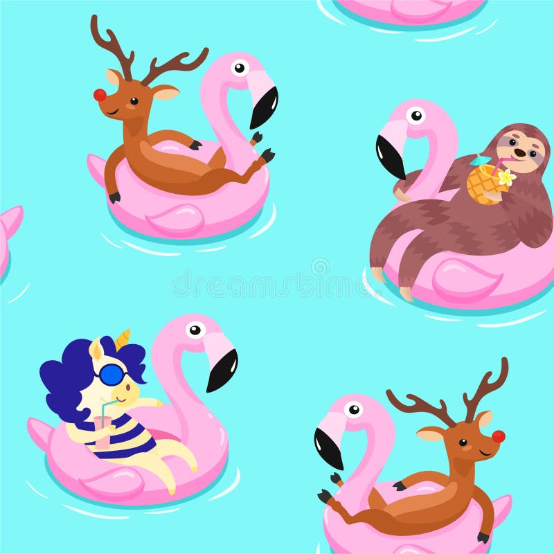 Modèle d'été avec les cerfs communs, la licorne et la paresse Texture sans joint de vecteur illustration libre de droits Modèle d'été avec les cerfs communs, la licorne et la paresse Texture sans joint de vecteur illustration libre de droits
