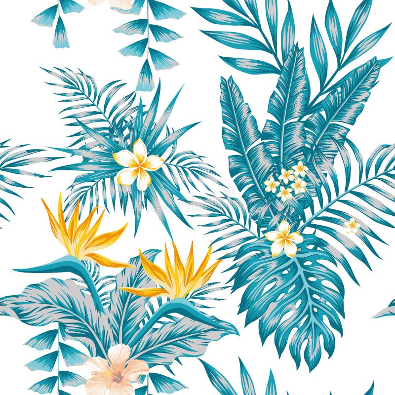Modèle de couleurs exotique de bleu de fleurs et de plantes de composition illustration libre de droits Modèle de couleurs exotique de bleu de fleurs et de plantes de composition illustration libre de droits