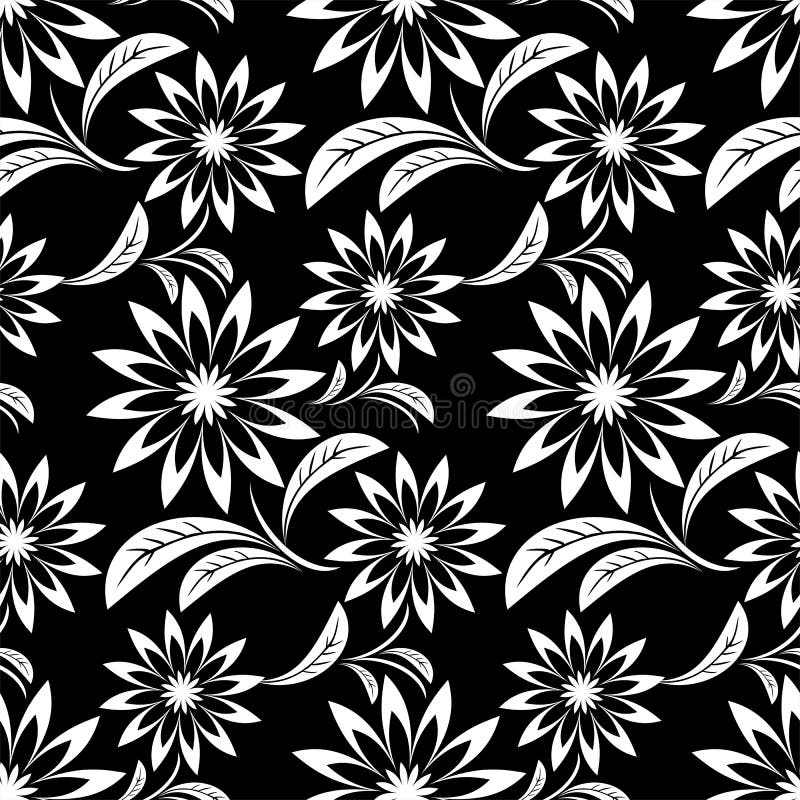 Seamless white abstract flower Pattern on black is presented. Seamless white abstract flower Pattern on black is presented