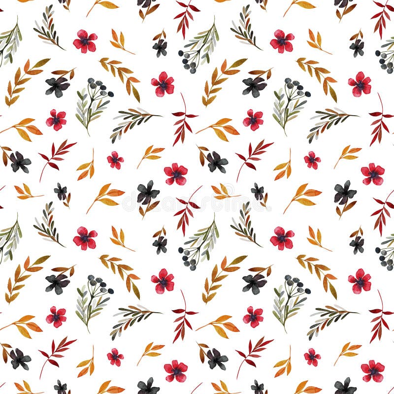 Modèle de fleur de champ avec les fleurs et les feuilles rouges illustration de vecteur Modèle de fleur de champ avec les fleurs et les feuilles rouges illustration de vecteur
