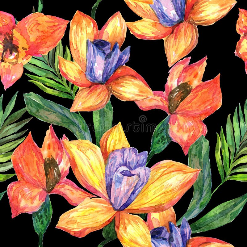Modèle de fleur d'orchidée de Wildflower dans un style d'aquarelle