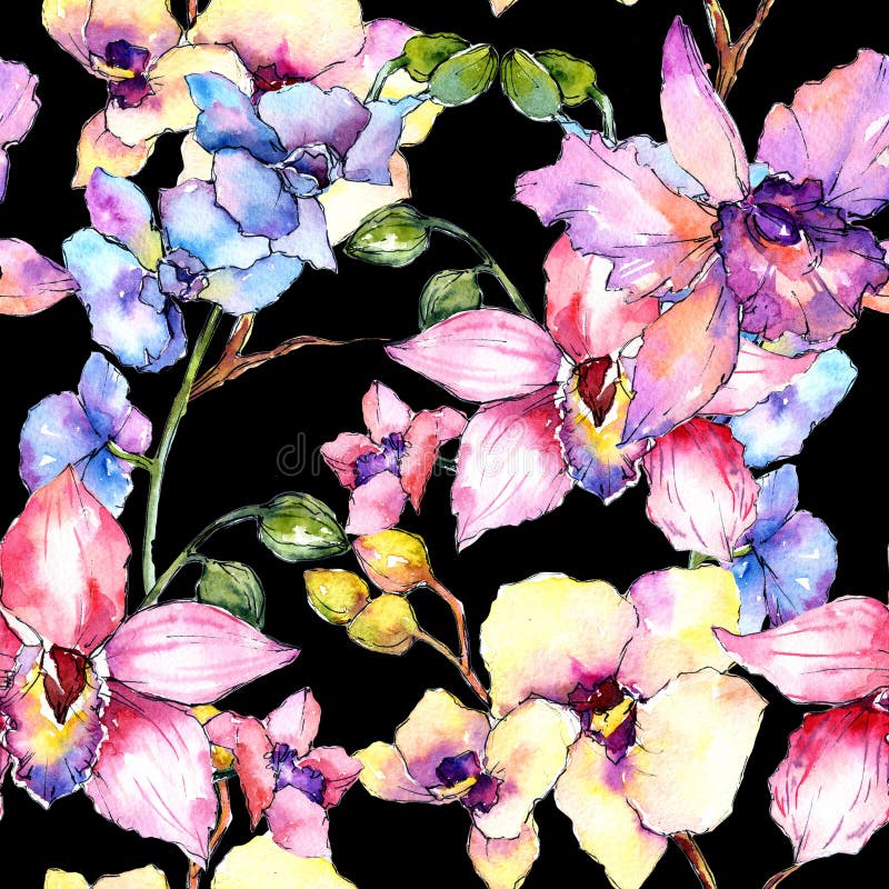 Modèle de fleur d'orchidée de Wildflower dans un style d'aquarelle